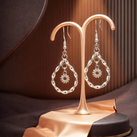 Twisted Silver Floral Drop Earrings