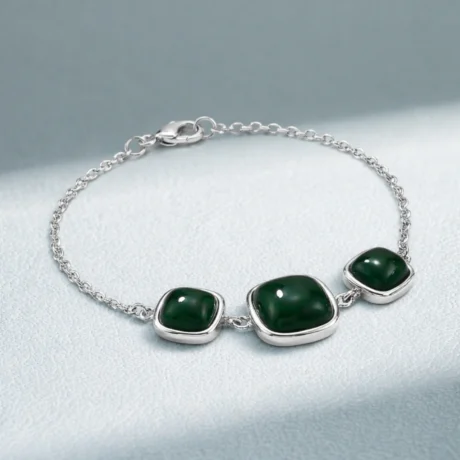 Emerald Green Square Stone Silver Bracelet