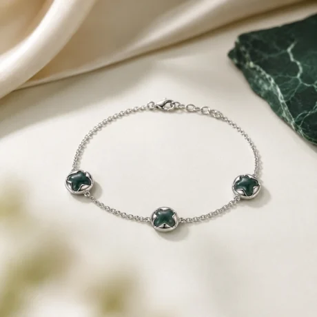 Emerald Clover Silver Bracelet