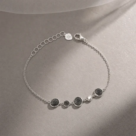 Black Stone 925 Silver Chain Bracelet