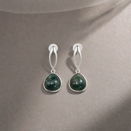 Emerald Aura Silver Drop Earrings