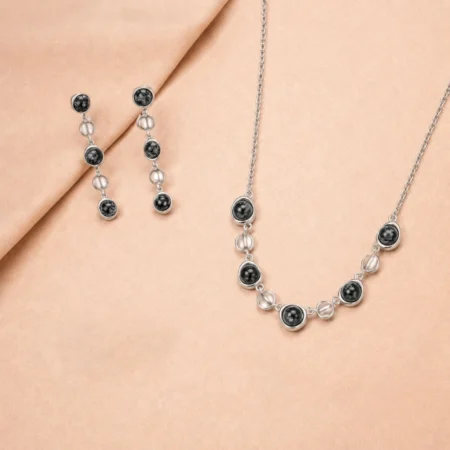 Midnight Pebble Silver Necklace & Earrings Combo