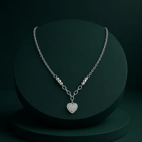 Crystal Heart Charm Silver Necklace