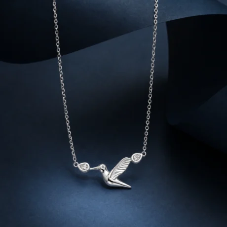 Silver Hummingbird Grace Necklace
