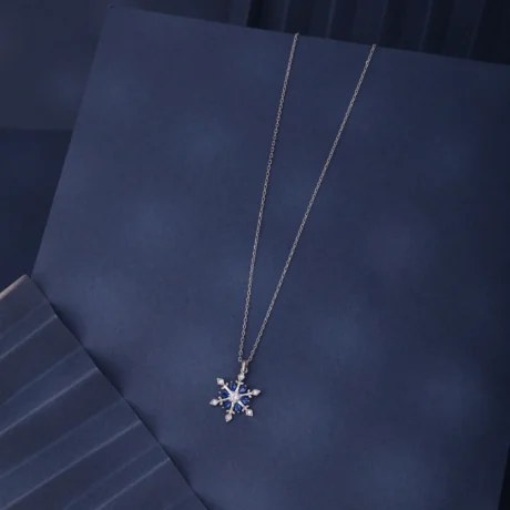 Blue Snowflake Silver Pendant Necklace