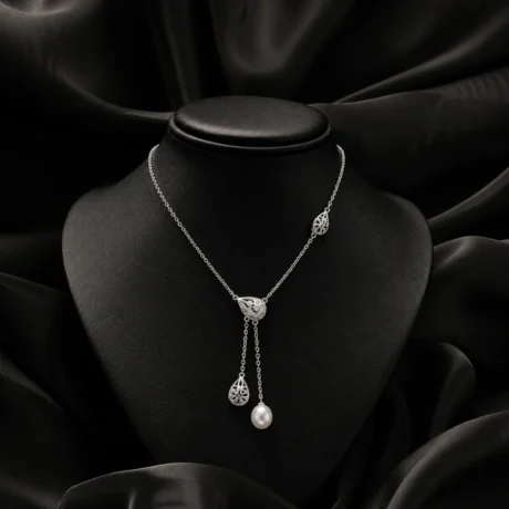 Pearl Drop Filigree Lariat Necklace