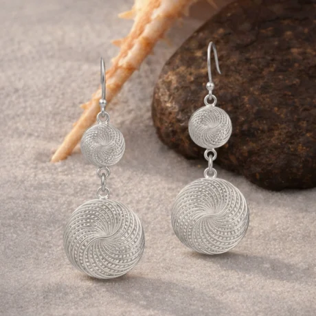 Swirl Aura Silver Drop Earrings