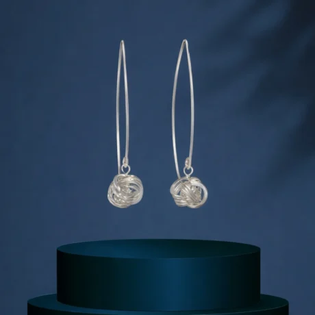 Silver Orbit Knot Drop Earrings