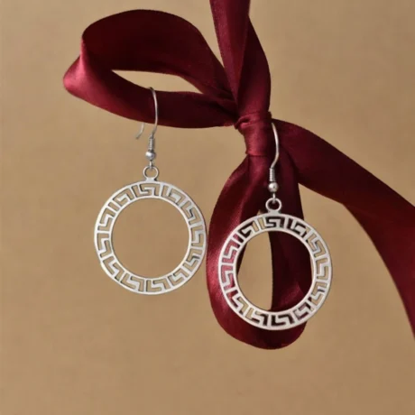 Greek Halo Silver Hoop Earrings
