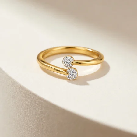 Gold Plated Silver Dual Stone Open Ring