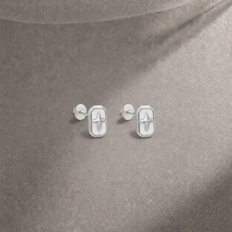 Luna Compass Silver Stud Earrings