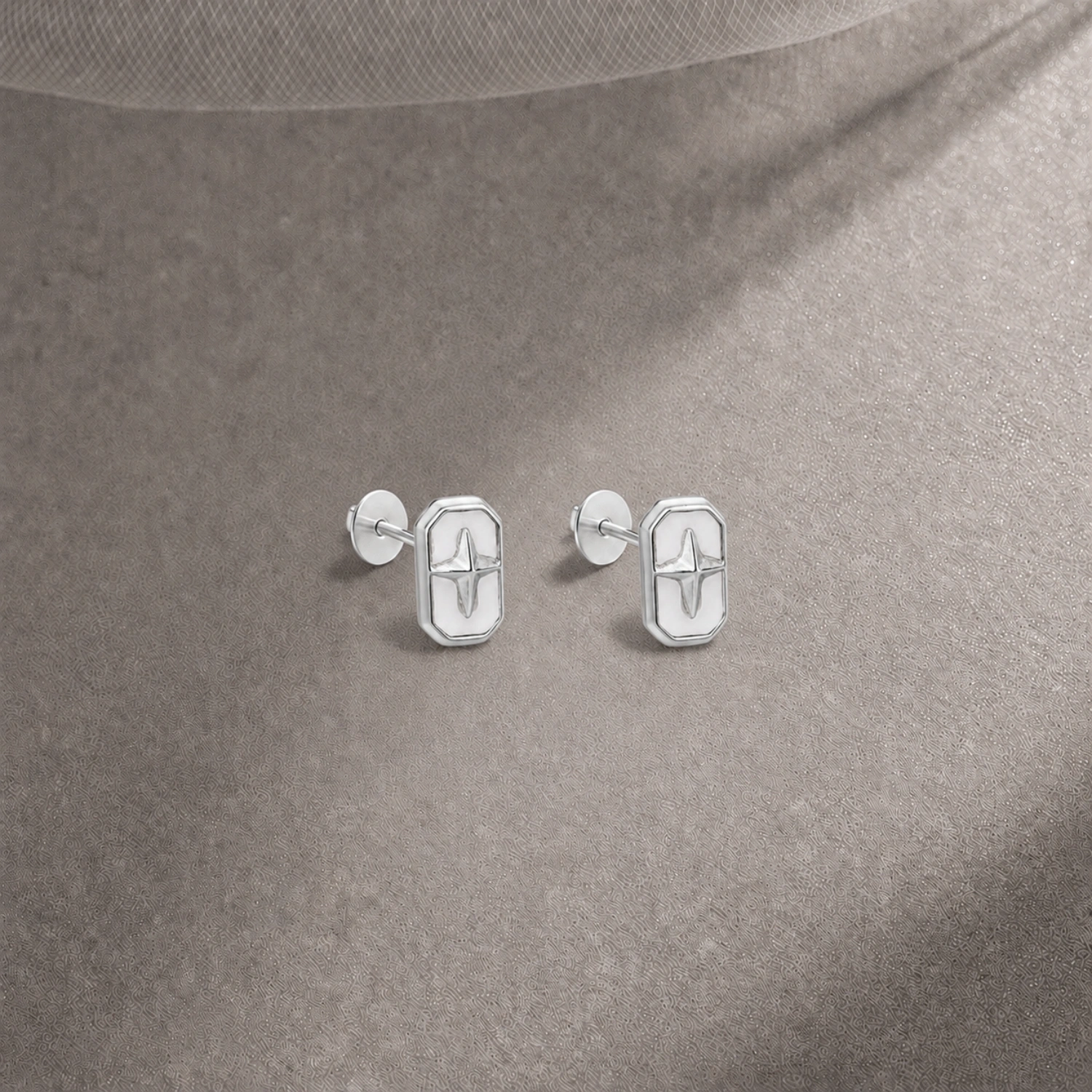 Luna Compass Silver Stud Earrings