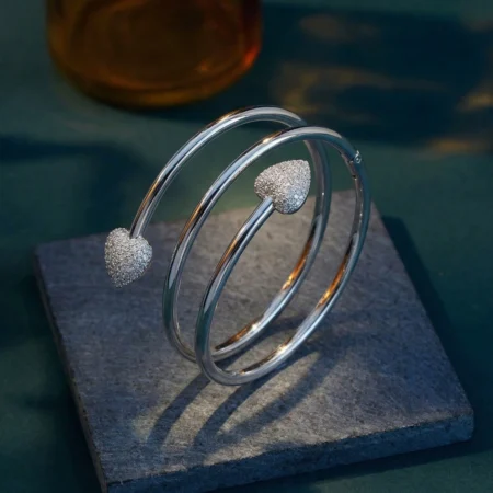 Silver Heart Sparkle Open Cuff Bracelet