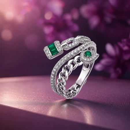 The Alencia Sovereign Emerald & Diamond Bypass Wrap Ring