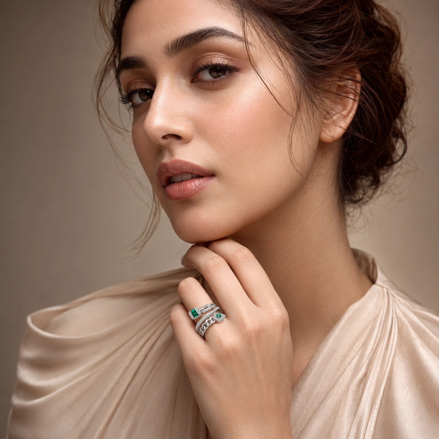 The Alencia Sovereign Emerald & Diamond Bypass Wrap Ring - Image 2