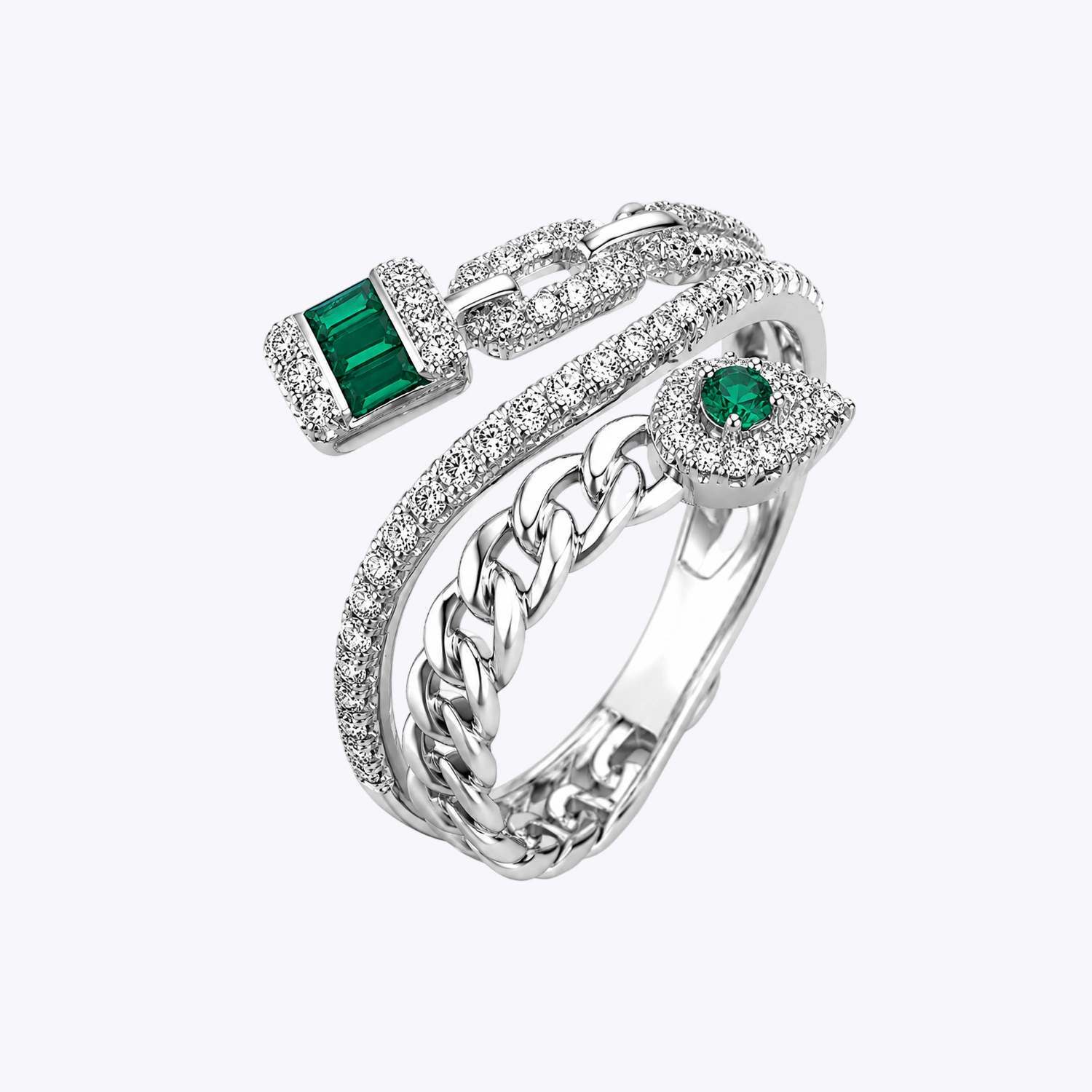 The Alencia Sovereign Emerald & Diamond Bypass Wrap Ring - Image 3