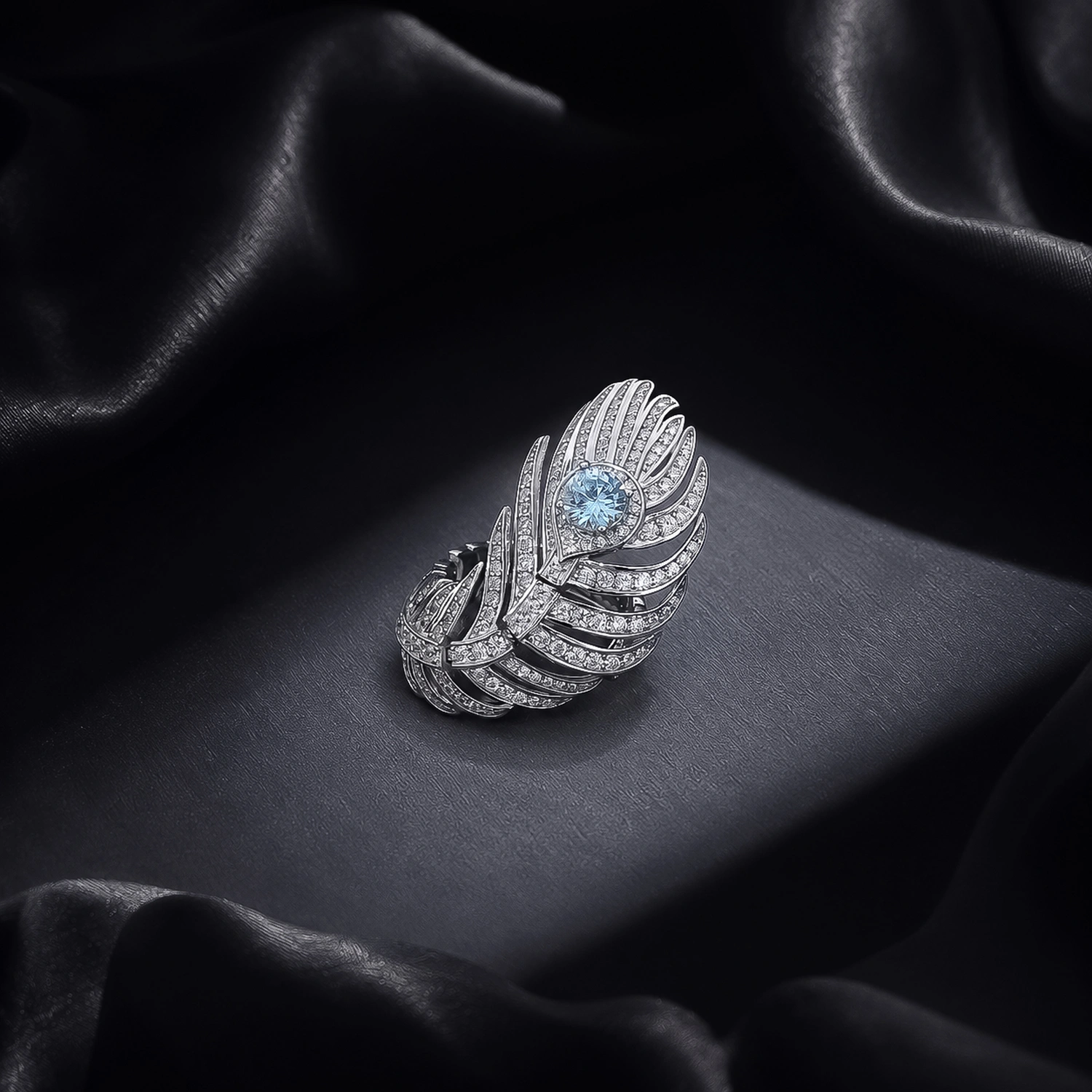 The Alencia Ethereal Peacock Feather Statement Ring