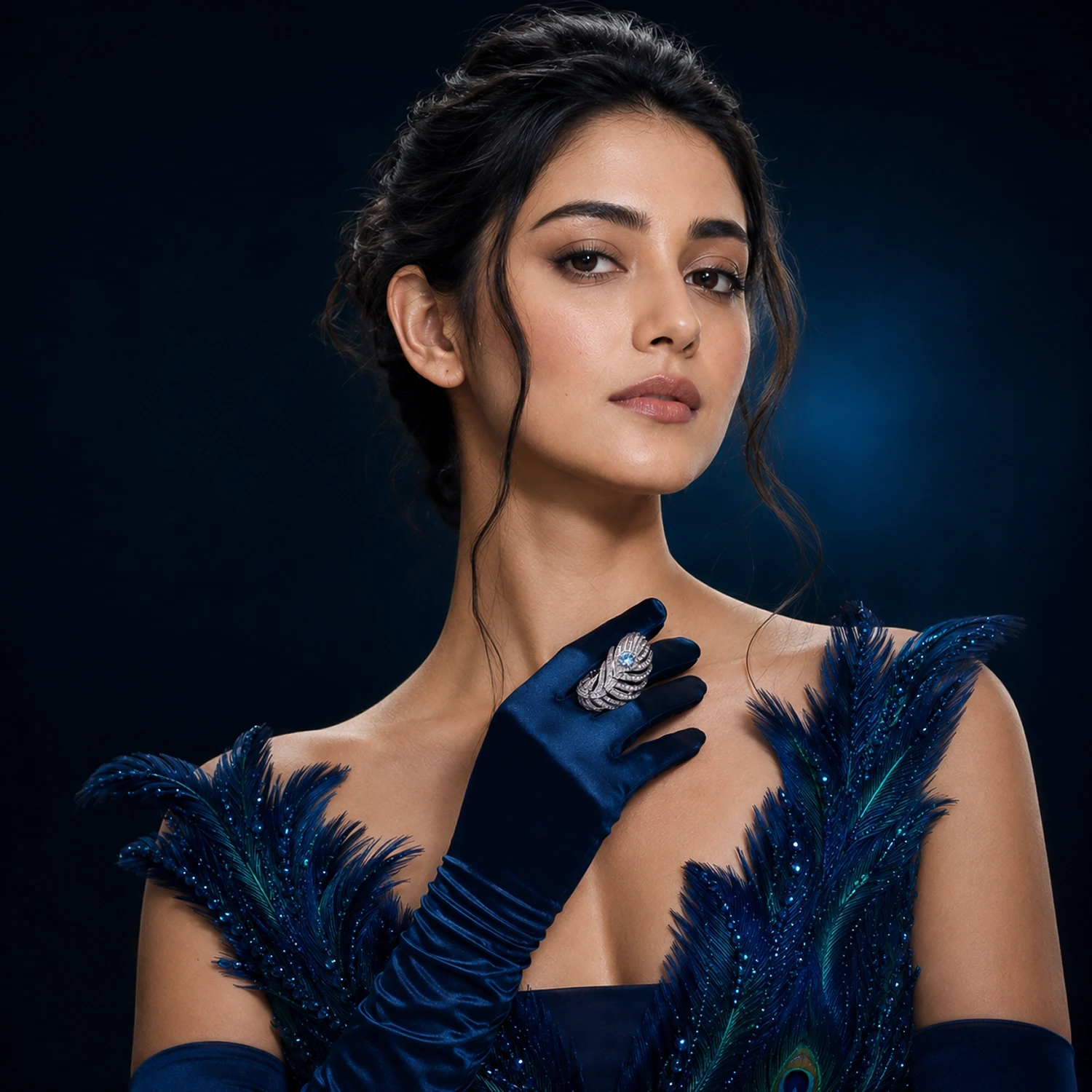 The Alencia Ethereal Peacock Feather Statement Ring - Image 2