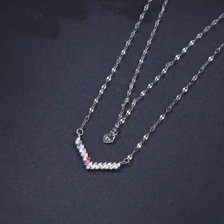 The Alencia Urban Pastel Chevron Bar Silver Necklace