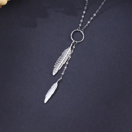 The Alencia Urban Plume Lariat Silver Necklace