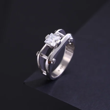 The Alencia Urban Industrial Cage Solitaire Silver Ring